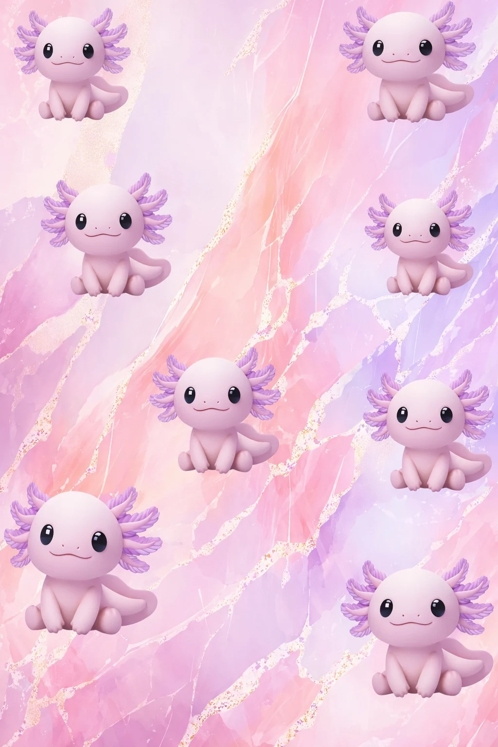 Cute lilac axolotl wallpaper for girls bedroom with lavender marble background